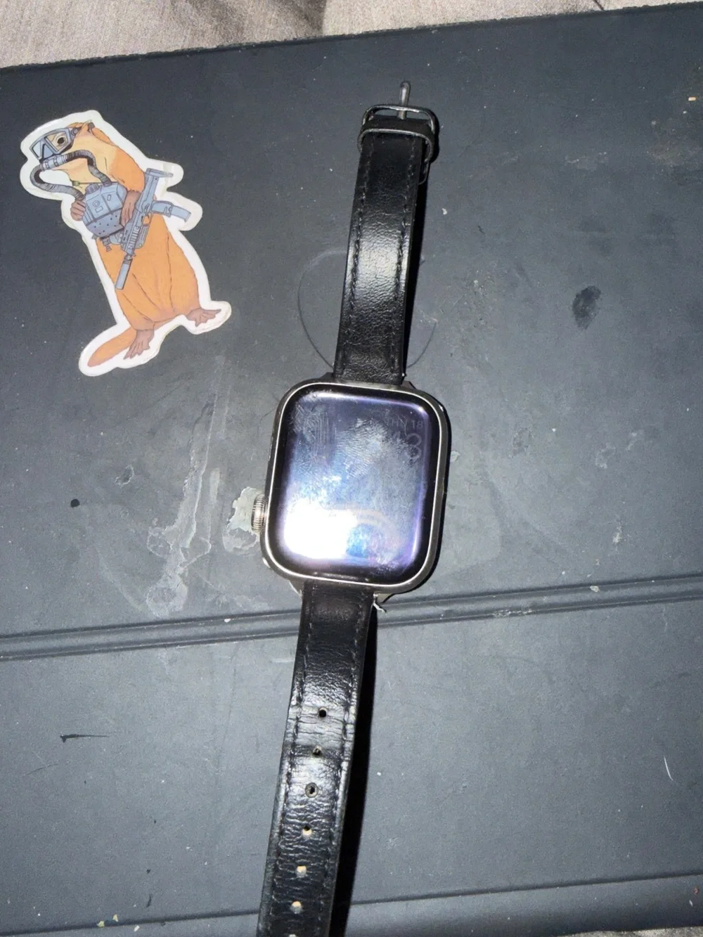 Apple Black Leather Strap Smartwatch with Silver Case